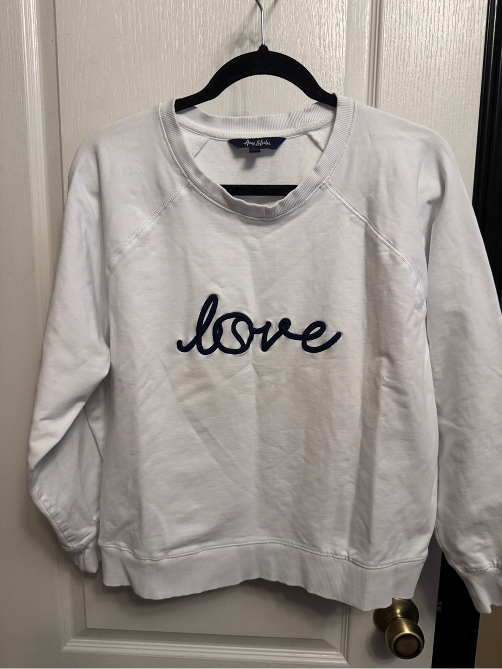 White Tennis ‘love' Pullover Sweatshirt - Navy Script NWOT